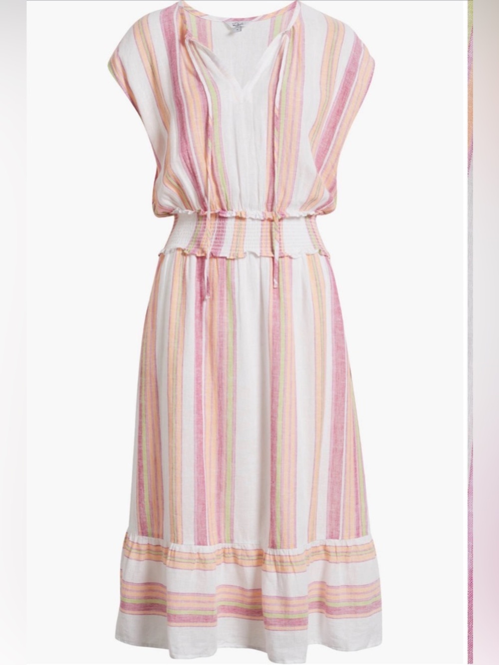 Rails Pink & Cream Striped Smocked-Waist Midi Spring/Summer Dress